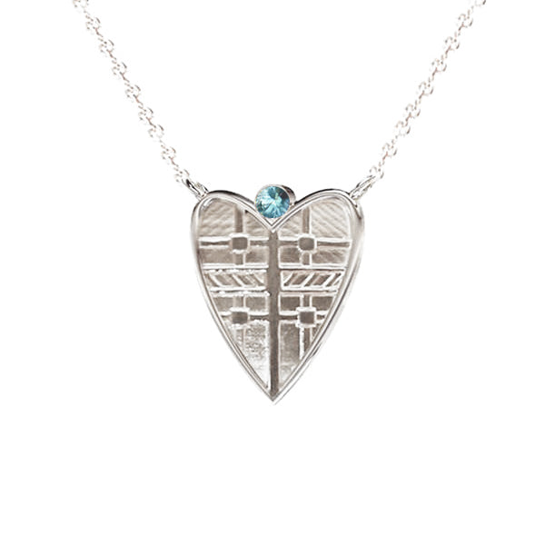Fluid Tartan Heart Necklace with Montana Sapphire in Sterling Silver