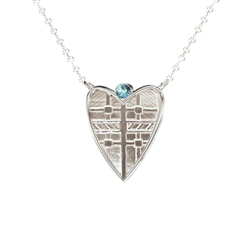 Fluid Tartan Heart Necklace with Montana Sapphire in Sterling Silver