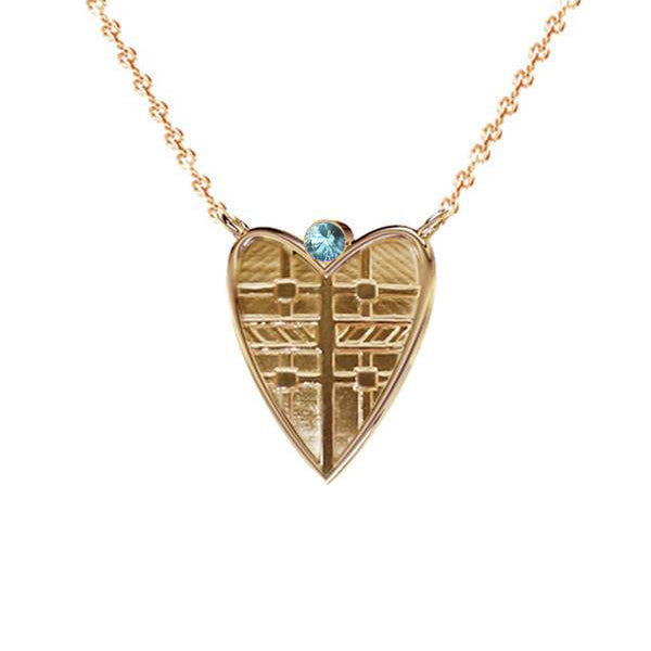 Fluid Tartan Heart Necklace with Montana Sapphire in Solid 9ct Yellow Gold
