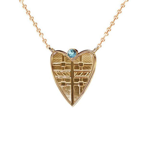 Fluid Tartan Heart Necklace with Montana Sapphire in Solid 9ct Yellow Gold