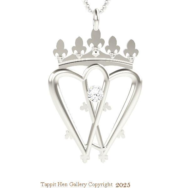 Scottish Highland Traditional Luckenbooth Necklace in 9ct White Gold with Diamond