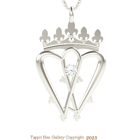 Scottish Highland Traditional Luckenbooth Necklace in 9ct White Gold with Diamond