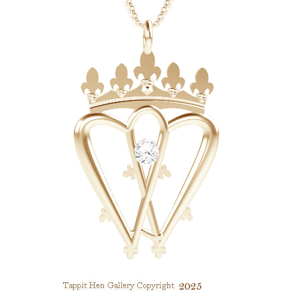 Scottish Highland Traditional Luckenbooth Necklace in 9ct Yellow Gold with Diamond