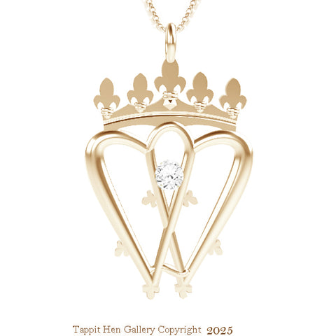 Scottish Highland Traditional Luckenbooth Necklace in 9ct Yellow Gold with Diamond