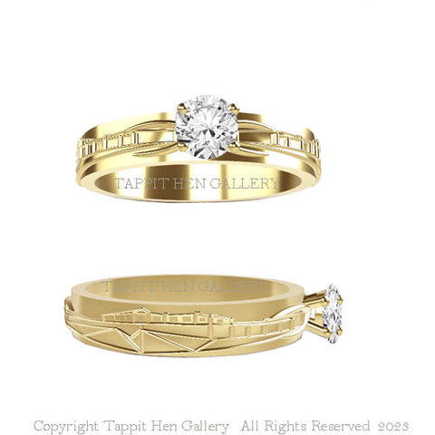 Bespoke Edinburgh Castle Engagement Ring in Yellow Gold