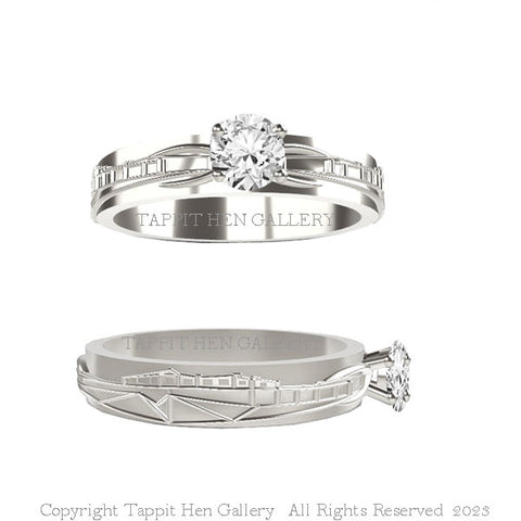 BESPOKE EDINBURGH CASTLE ENGAGEMENT RING IN WHITE GOLD