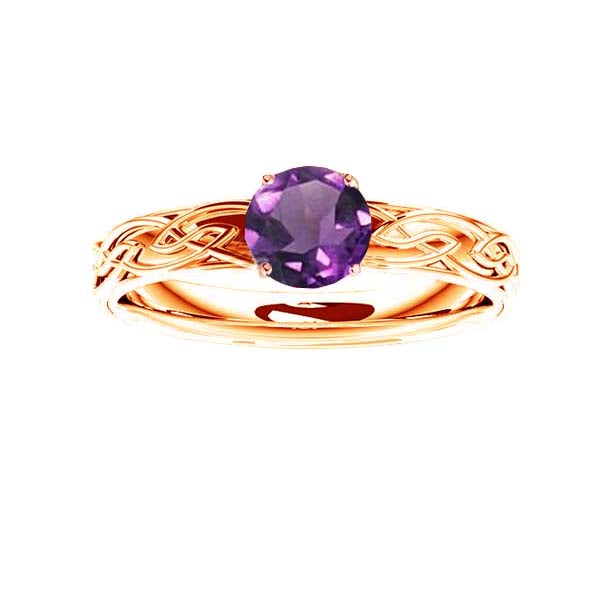 EDINBURGH CELTIC FLOWS ENGAGEMENT RING IN 9ct ROSE GOLD WITH AMETHYST