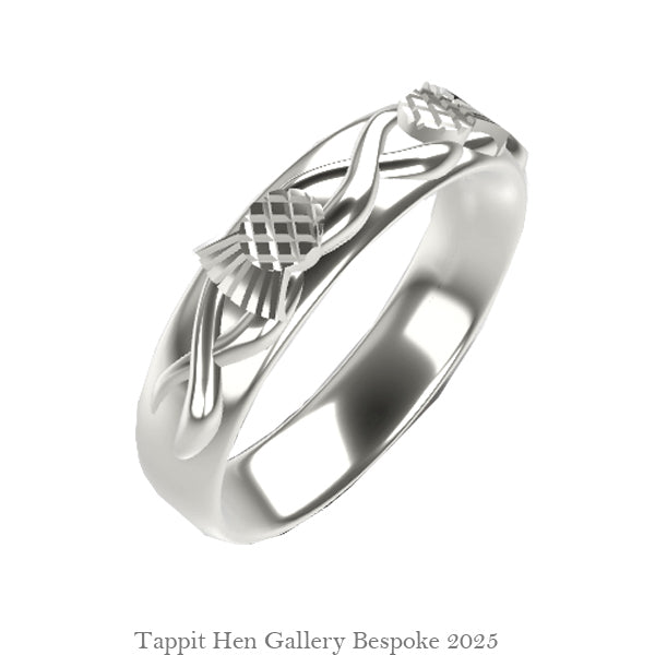 CELTIC INFINITY THISTLE  SOLID WEDDING RING IN WHITE GOLD