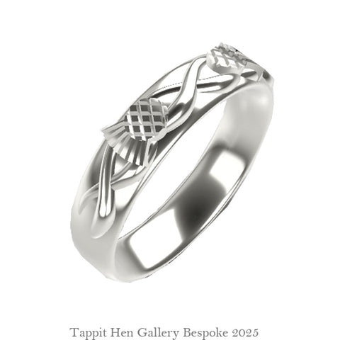 CELTIC INFINITY THISTLE  SOLID WEDDING RING IN WHITE GOLD