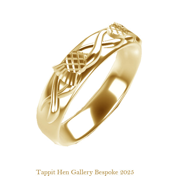 CELTIC INFINITY THISTLE SOLID WEDDING RING IN YELLOW GOLD