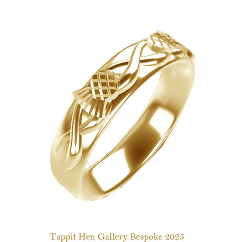 CELTIC INFINITY THISTLE SOLID WEDDING RING IN YELLOW GOLD