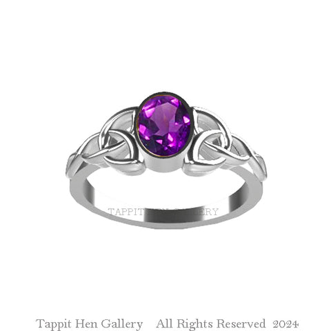 EDINBURGH ROPE TRINITY KNOT AMETHYST ENGAGEMENT RING IN 9CT WHITE GOLD