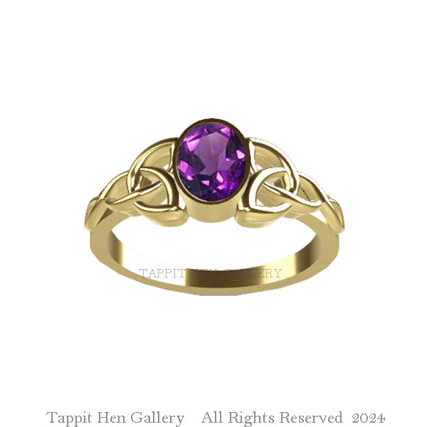 Edinburgh Rope Trinity Knot Amethyst Engagement Ring in 9ct Yellow Gold