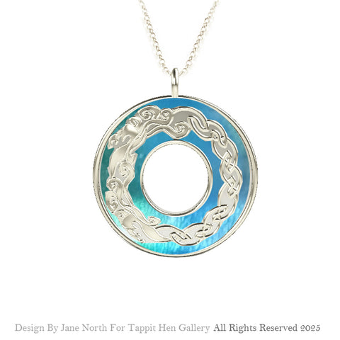 Edinburgh Waves Celtic Knot work Necklace in Sterling Silver with Ocean Blue Enamel