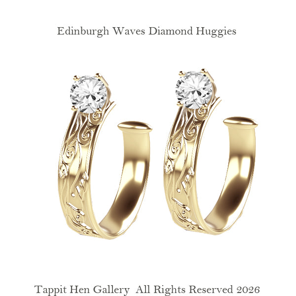 Edinburgh Waves Huggies in 9ct Yellow Gold with Lab Grown Diamond
