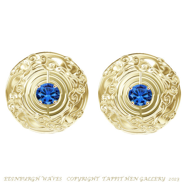 Edinburgh Waves Earrings in 9ct Yellow Gold with Sapphires