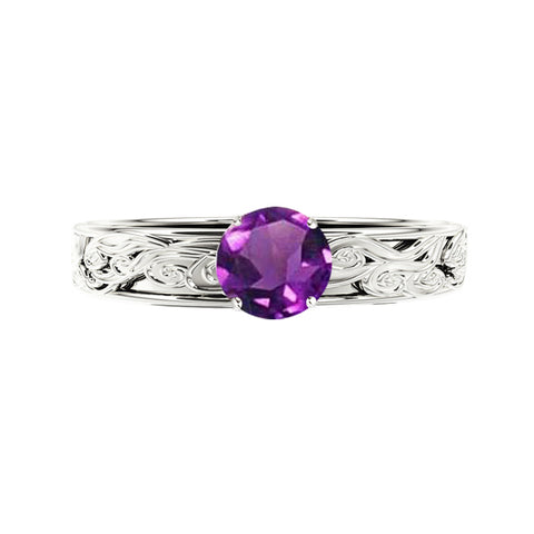 Edinburgh Waves Amethyst Engagement Ring in 9ct White Gold