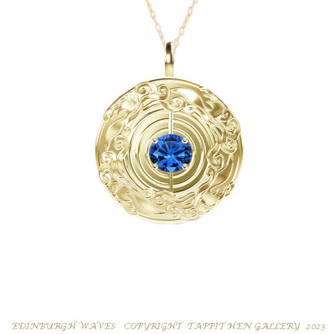 Edinburgh Waves Necklace in 9ct Yellow Gold with Sapphire