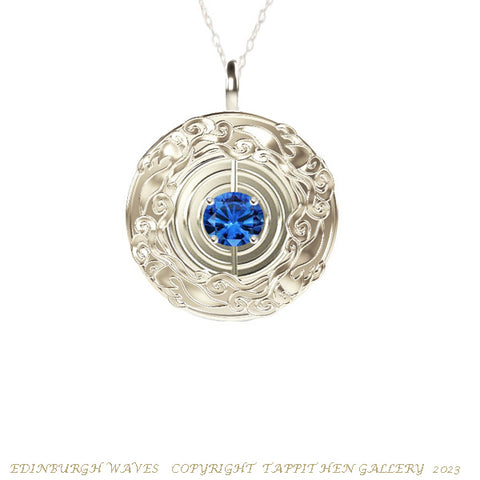 Edinburgh Waves Necklace in 9ct White Gold with Sapphire