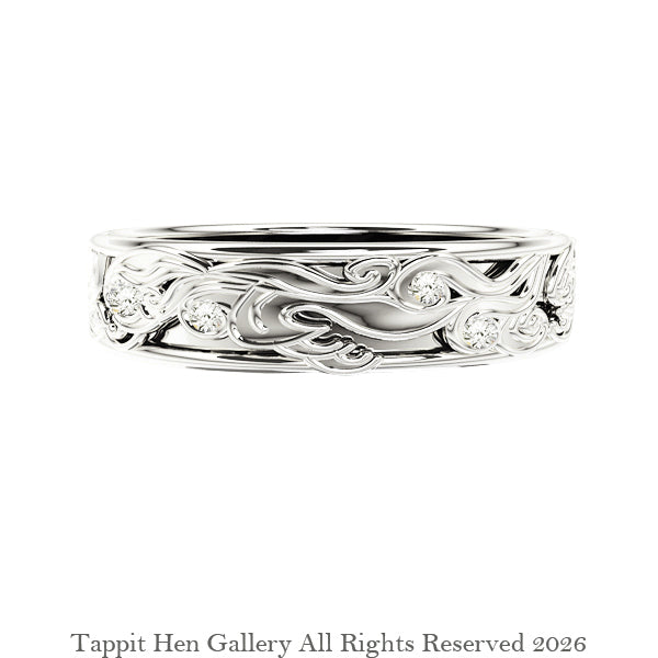 Edinburgh Waves with Diamonds Wedding Ring in 9ct White Gold