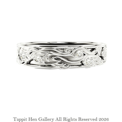 Edinburgh Waves with Diamonds Wedding Ring in 9ct White Gold