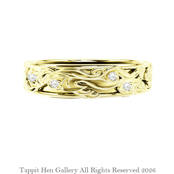 Edinburgh Waves with Diamonds Wedding Ring in 9ct Yellow Gold