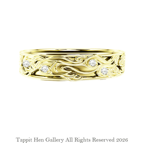 Edinburgh Waves with Diamonds Wedding Ring in 9ct Yellow Gold
