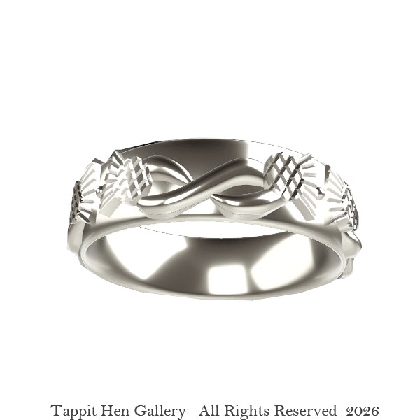 Entwined Infinity Thistle Wedding Ring in 9ct White Gold