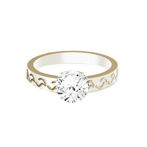 CELTIC FLOWING CARVED DIAMOND ENGAGEMENT RING IN 9CT WHITE GOLD