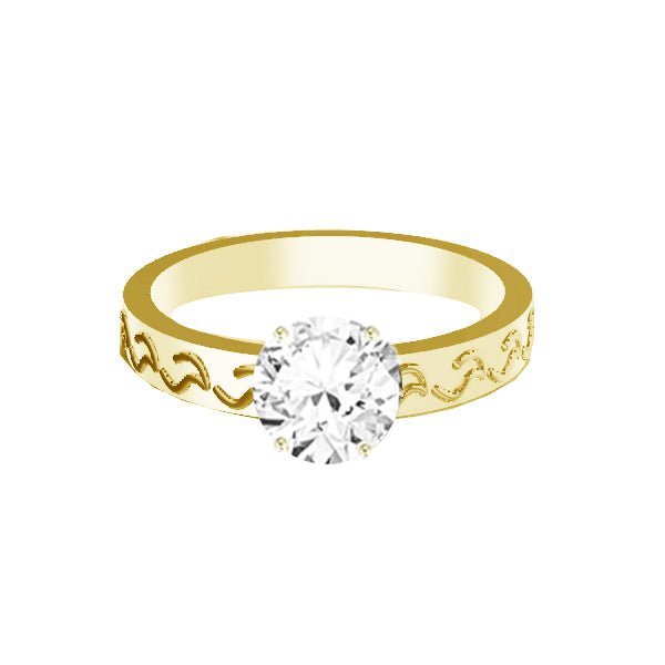 CELTIC FLOWING CARVED DIAMOND ENGAGEMENT RING IN 9CT YELLOW GOLD