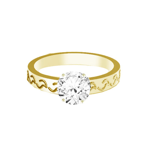 CELTIC FLOWING CARVED DIAMOND ENGAGEMENT RING IN 9CT YELLOW GOLD