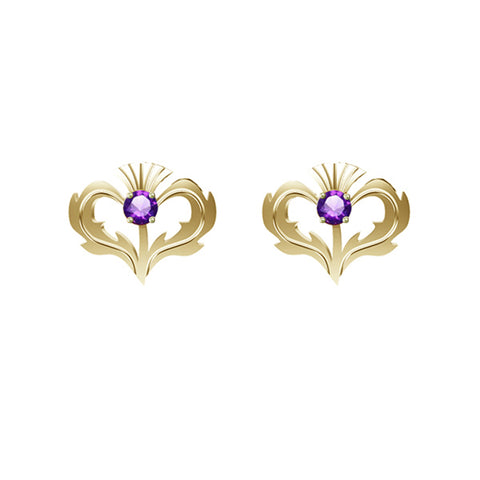 GOLD THISTLE EARRINGS WITH AMETHYST