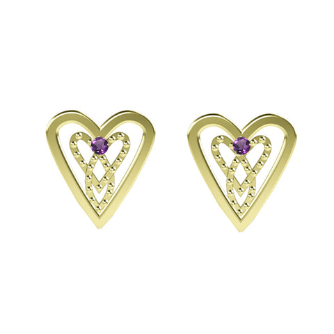 Infinity Studded Earrings in Yellow Gold with Amethyst