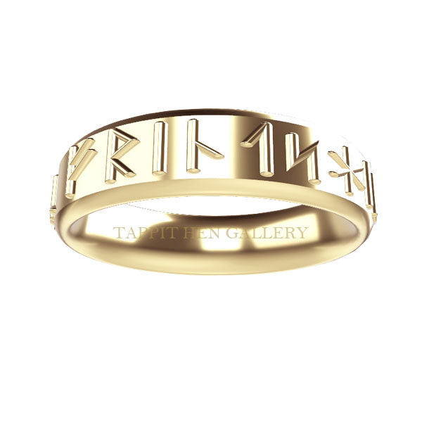 LOVE LOYALTY AND FRIENDSHIP RAISED RUNIC RING IN 9CT YELLOW GOLD