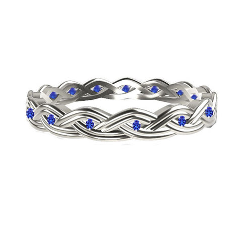 ROYAL CELTIC TWIST PAVE SAPPHIRE ENGAGEMENT RING IN WHITE GOLD