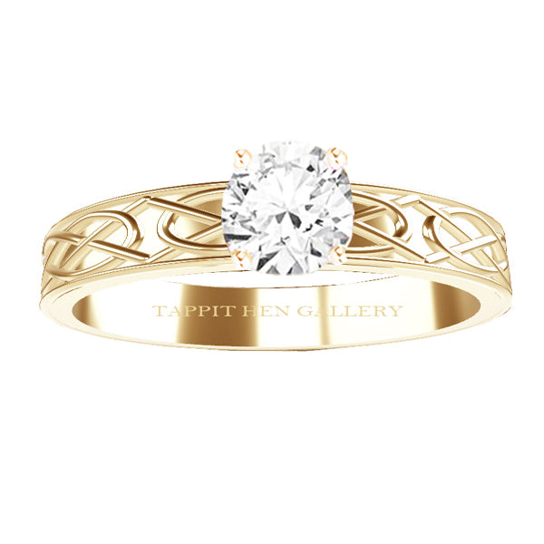 SCOTTISH CELTIC PANEL DIAMOND ENGAGEMENT RING IN 9CT YELLOW GOLD