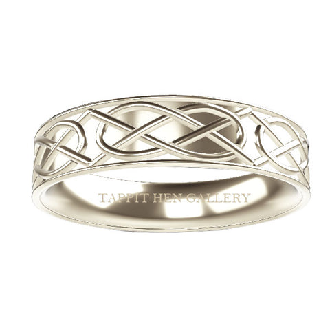Scottish Celtic Panel Wedding Ring in 9ct White Gold