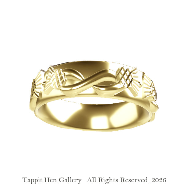 Entwined Infinity Thistle Wedding Ring in 9ct Yellow Gold
