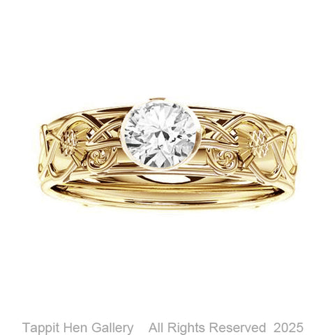 Scottish Thistle Edinburgh Celtic Half Carat Diamond Tube Set Ring in 9ct Yellow Gold