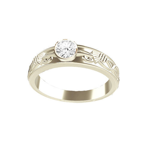 Celtic Thistle Edinburgh Tube Set Tapered Engagement Ring in White Gold