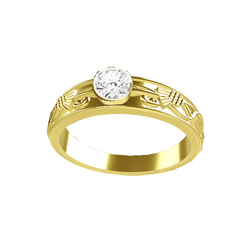 Celtic Thistle Edinburgh Tube Set Tapered Engagement Ring in Yellow Gold