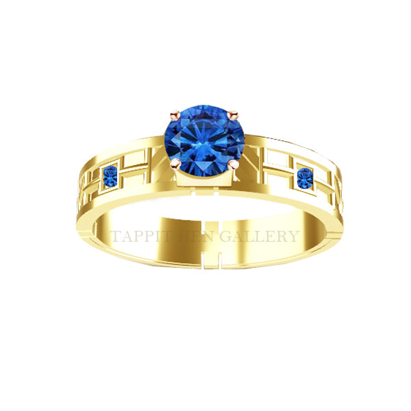 UNIQUE PAVE SAPPHIRE TARTAN ENGAGEMENT RING IN YELLOW GOLD