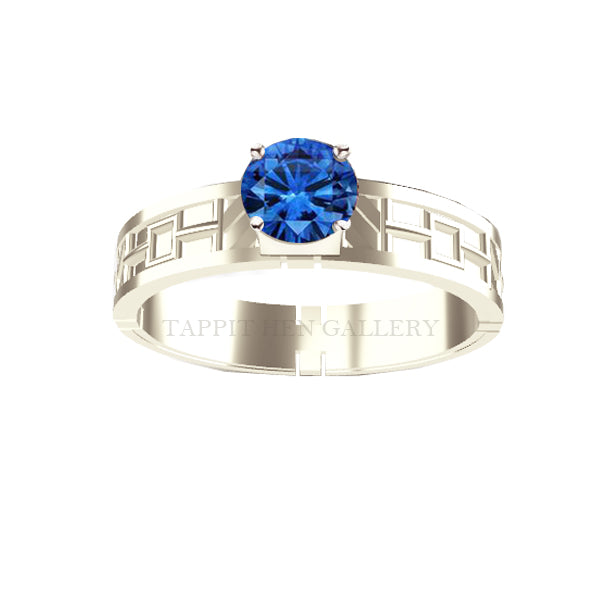 UNIQUE TARTAN PRINT ENGAGEMENT RING IN WHITE GOLD WITH SAPPHIRE
