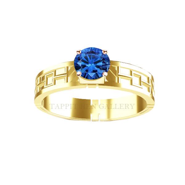 UNIQUE TARTAN PRINT ENGAGEMENT RING IN YELLOW GOLD WITH SAPPHIRE