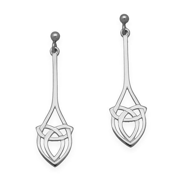 Celtic Trinity Knot Marquise Drop Stud Earrings in Silver