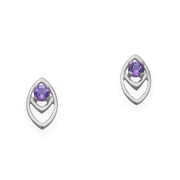 Silver Marquise Overlay Stud Earrings with Amethyst