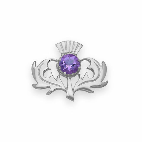 Scottish Thistle Classic Brooch with Amethyst in Silver