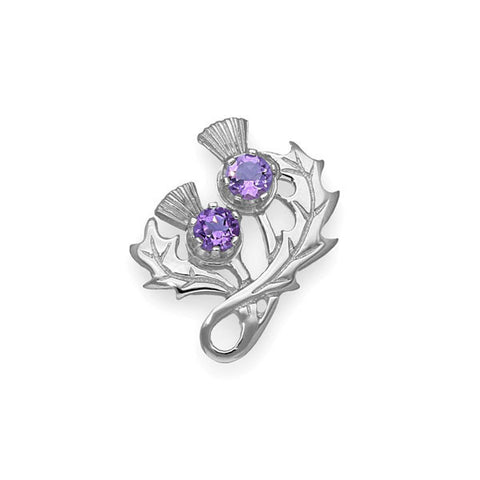 Double Thistle Brooch in Sterling Silver with Amethyst