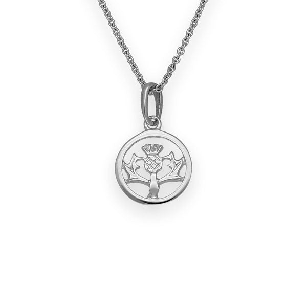 Classic Small Round Thistle Pendant in Sterling Silver