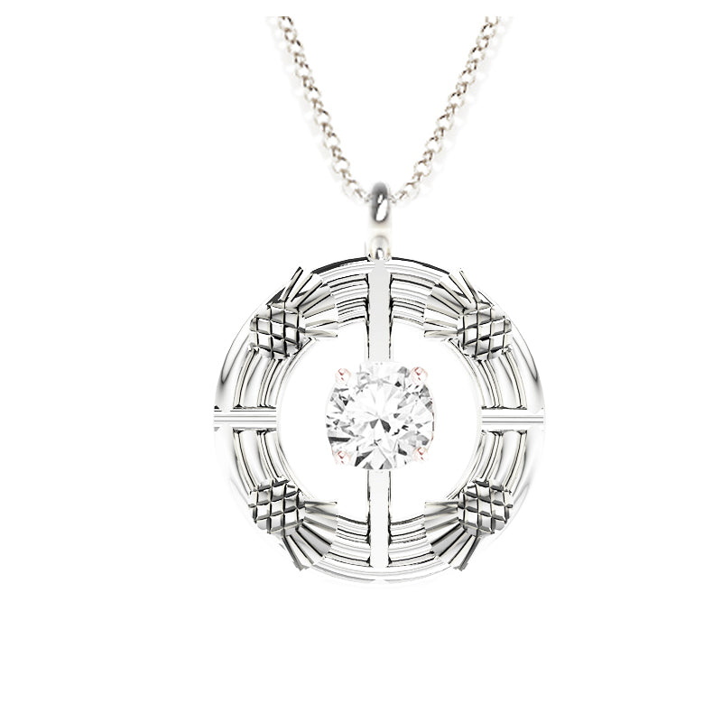 Double Torque Scottish Thistle Round Pendant with CZ in rose gold